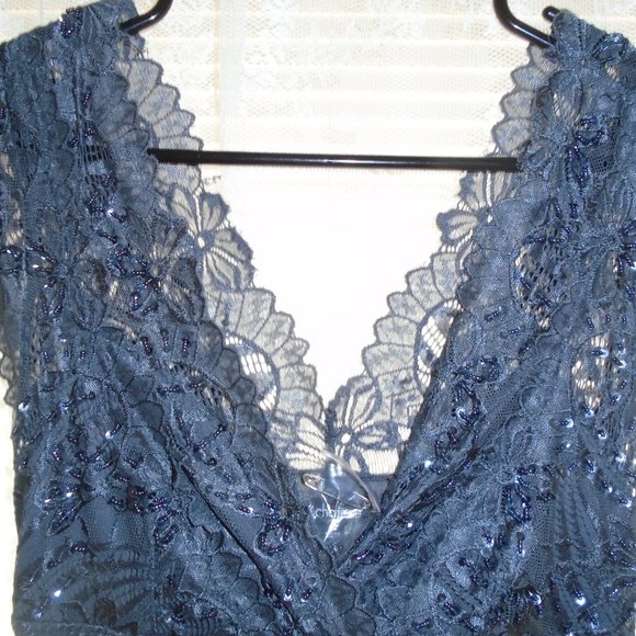 3/$20 Le Chateau lined, beaded blue dress - Picture 2 of 8